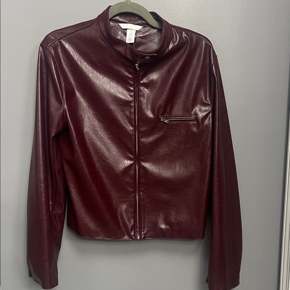 H&M Jackets & Blazers - H&M burgundy Faux Leather Jacket